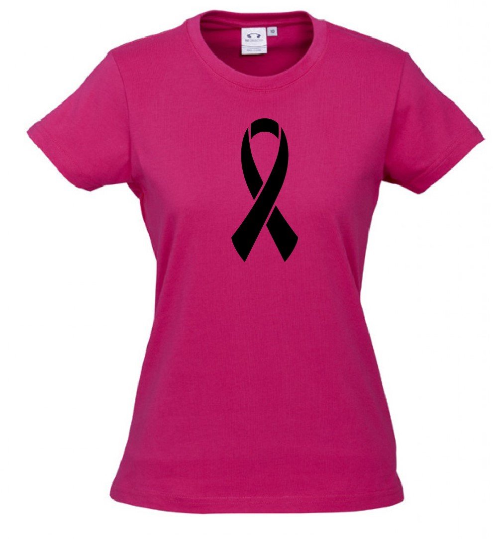 Women Ice Cotton Hot Pink T-Shirt with Black Ribbon logo